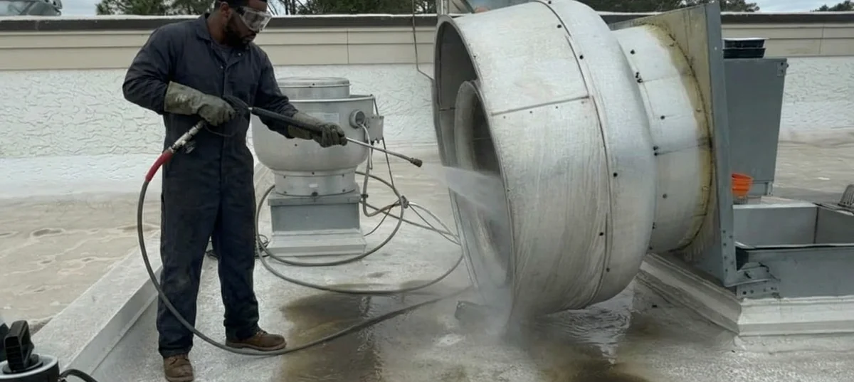Maine Hood Cleaning technician at work